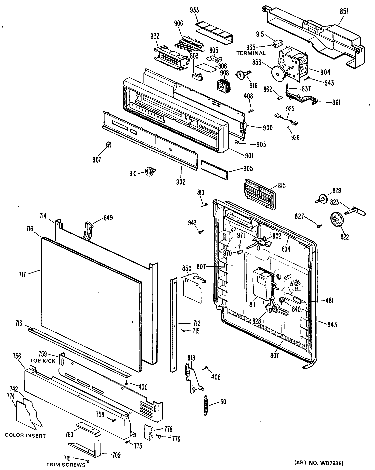 Section Diagram and Parts List for GSD1130L03  General Electric Dishwasher
