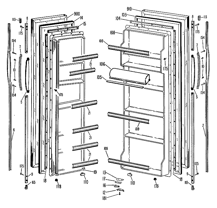 Section Diagram and Parts List for TFX22ZLC  General Electric Refrigerator