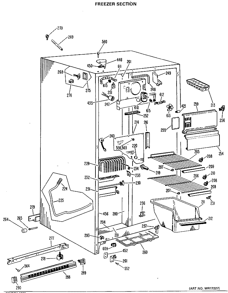 FREEZER SECTION Diagram and Parts List for TFX22KLG  General Electric Refrigerator