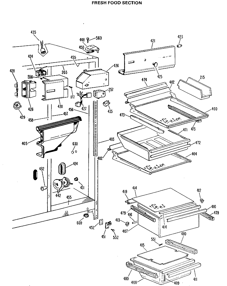 FRESH FOOD SECTION Diagram and Parts List for TFX22KLG  General Electric Refrigerator