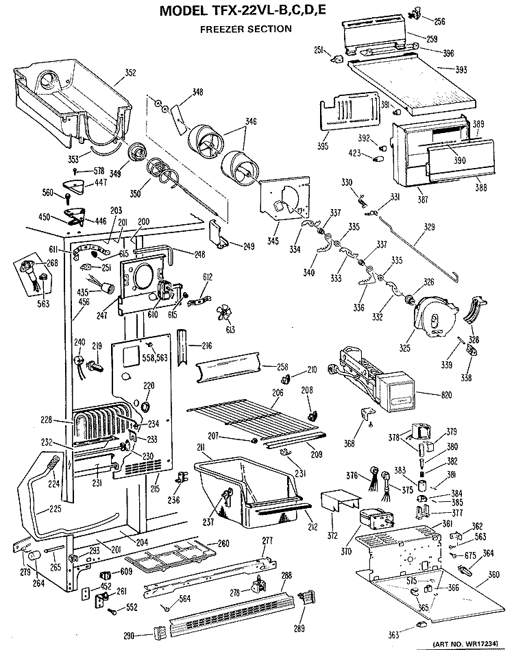FREEZER SECTION Diagram and Parts List for TFX22VLD  General Electric Refrigerator
