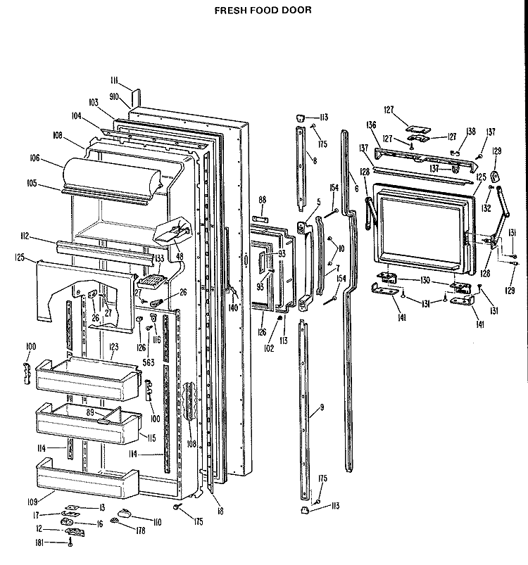 FRESH FOOD DOOR Diagram and Parts List for TFX27ILB  General Electric Refrigerator