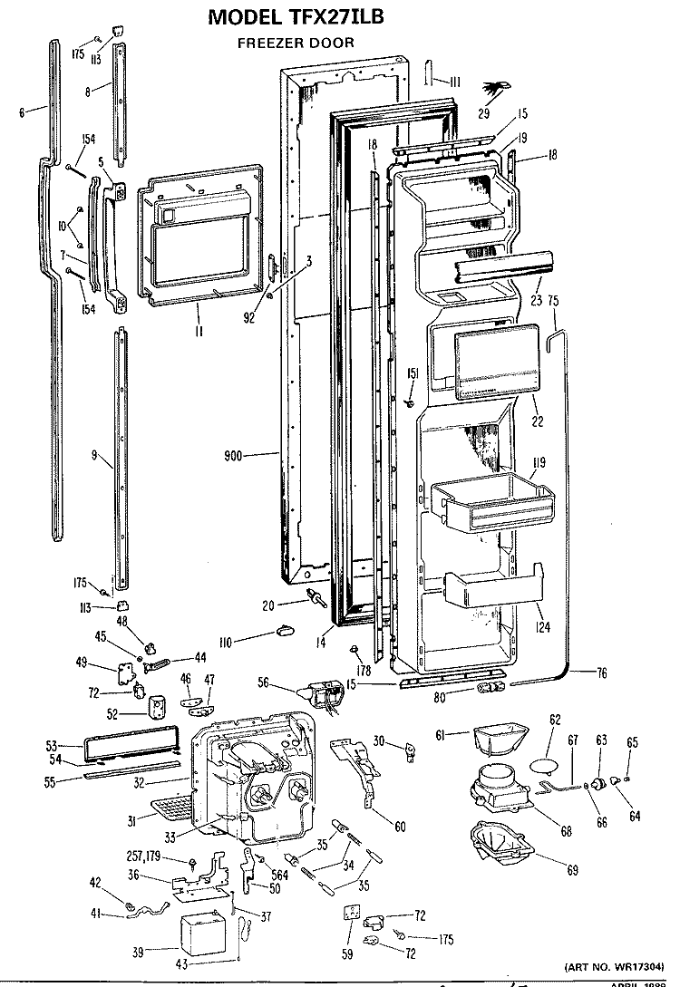 FREEZER DOOR Diagram and Parts List for TFX27ILB  General Electric Refrigerator