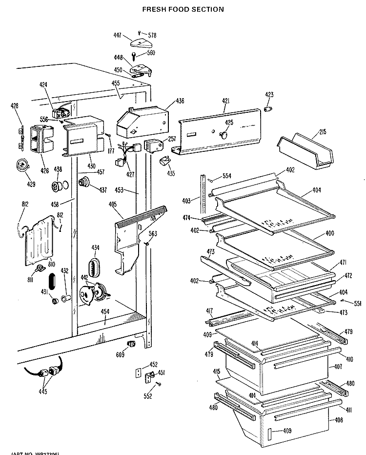 FRESH FOOD SECTION Diagram and Parts List for TFX27ILB  General Electric Refrigerator