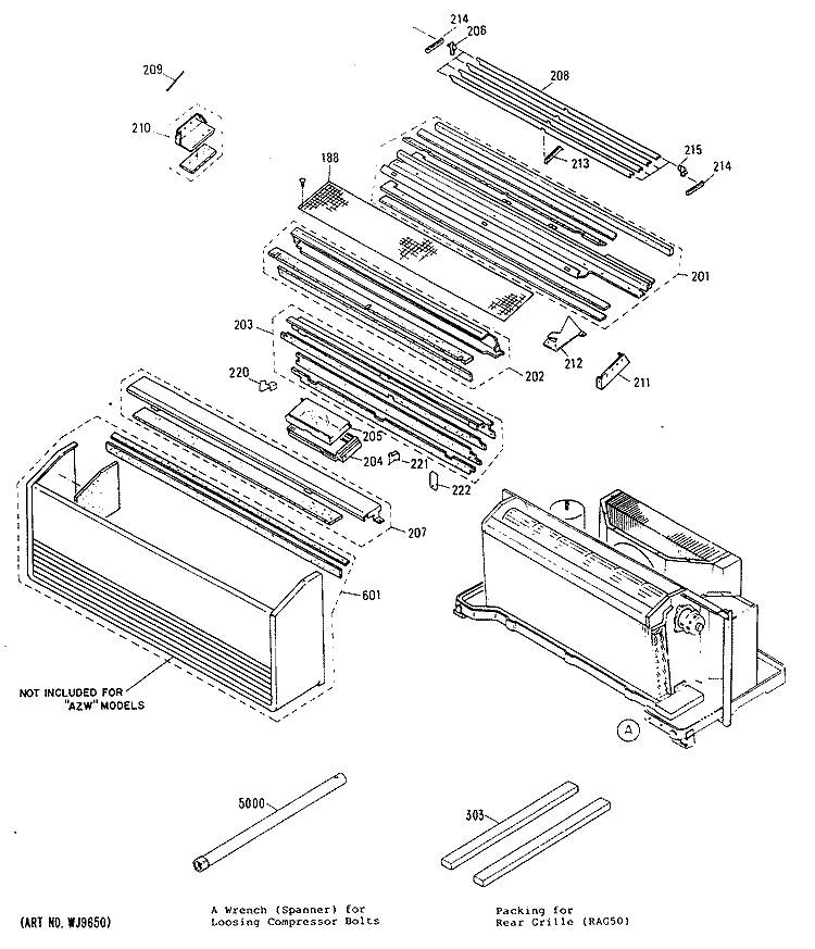 Section Diagram and Parts List for AZR215EDV2  General Electric Air Conditioner
