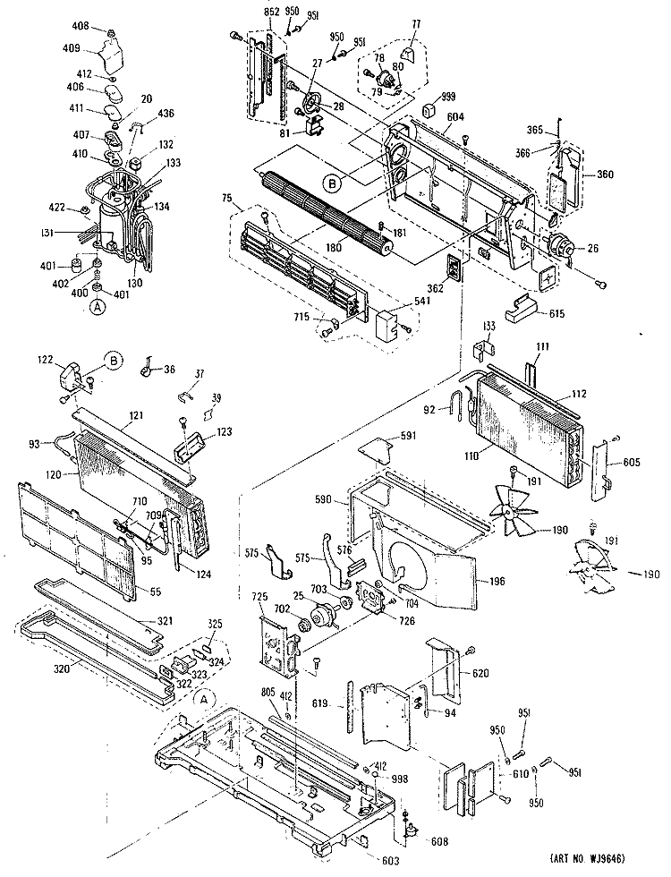 Section Diagram and Parts List for AZC406DBV2  General Electric Air Conditioner