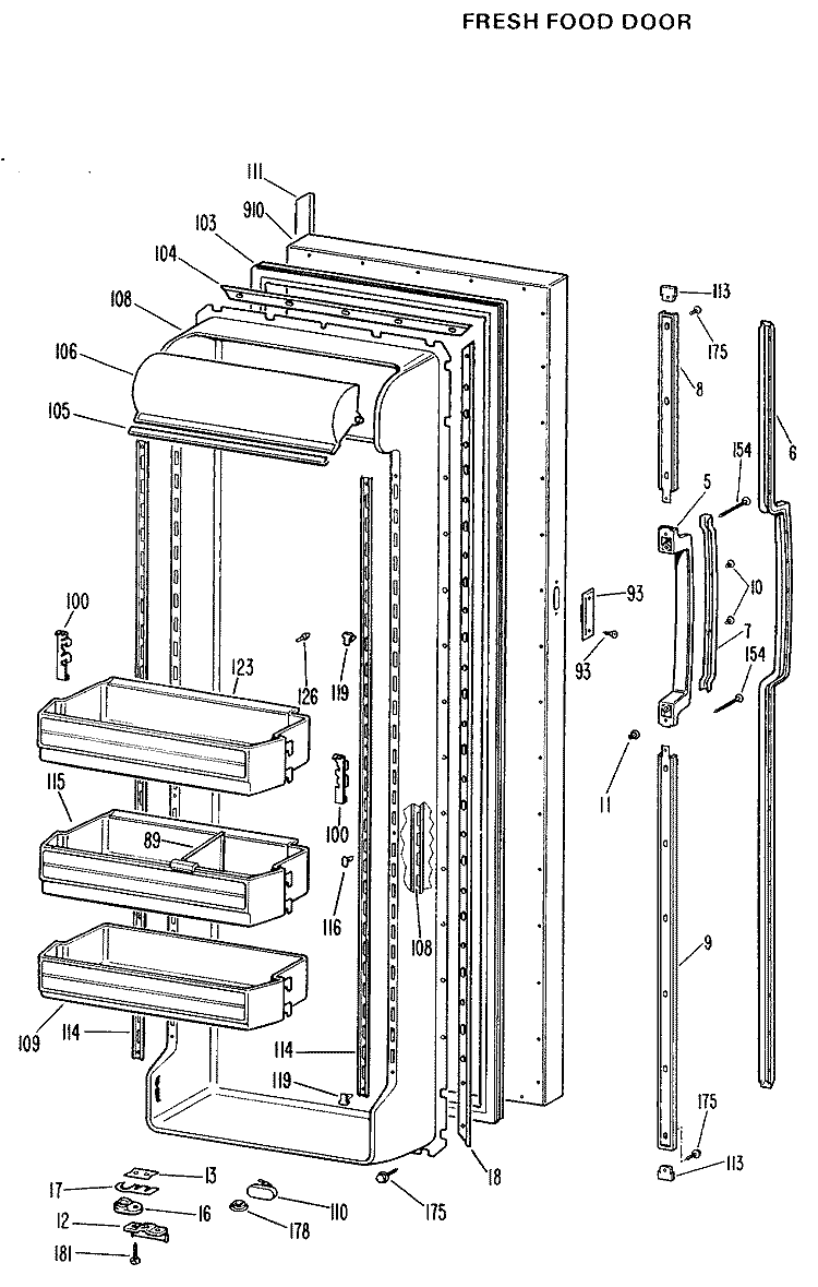 FRESH FOOD DOOR Diagram and Parts List for TFX27RLG  General Electric Refrigerator