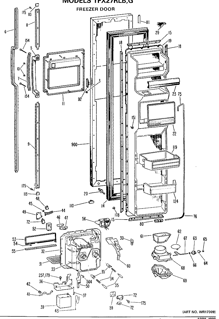 FREEZER DOOR Diagram and Parts List for TFX27RLG  General Electric Refrigerator