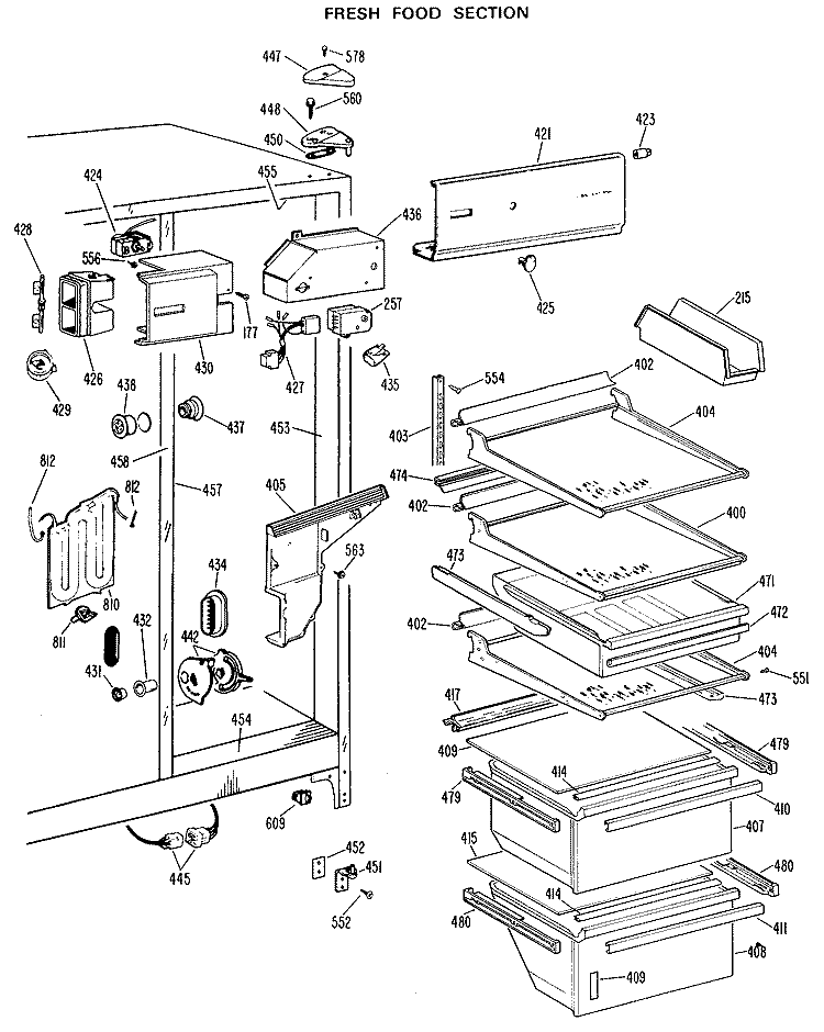 FRESH FOOD SECTION Diagram and Parts List for TFX27RLG  General Electric Refrigerator