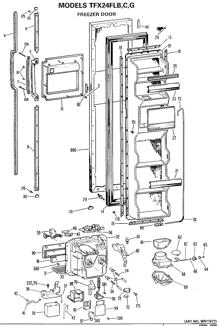 FREEZER DOOR Diagram and Parts List for TFX24FLB  General Electric Refrigerator
