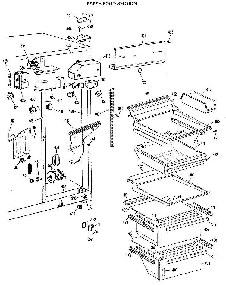 FRESH FOOD SECTION Diagram and Parts List for TFX24FLB  General Electric Refrigerator