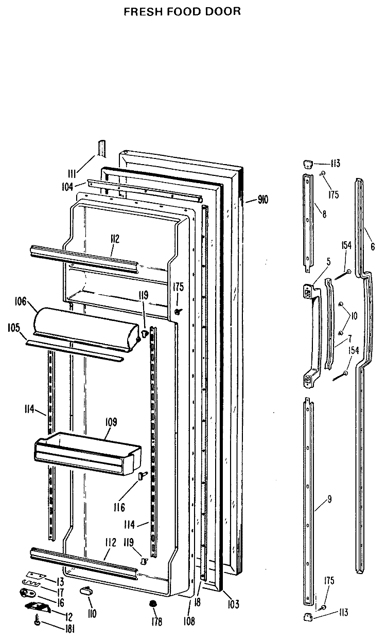 FRESH FOOD DOOR Diagram and Parts List for TFX24RLG  General Electric Refrigerator