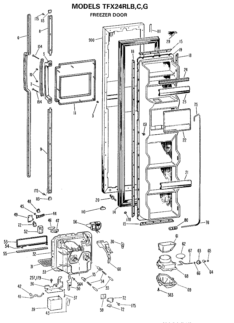 FREEZER DOOR Diagram and Parts List for TFX24RLG  General Electric Refrigerator
