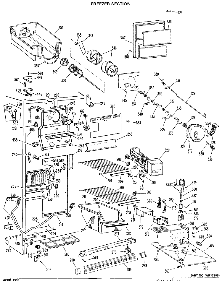 FREEZER SECTION Diagram and Parts List for TFX24SLB  General Electric Refrigerator