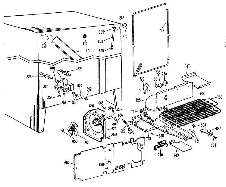 Section Diagram and Parts List for TFX24ELB  General Electric Refrigerator