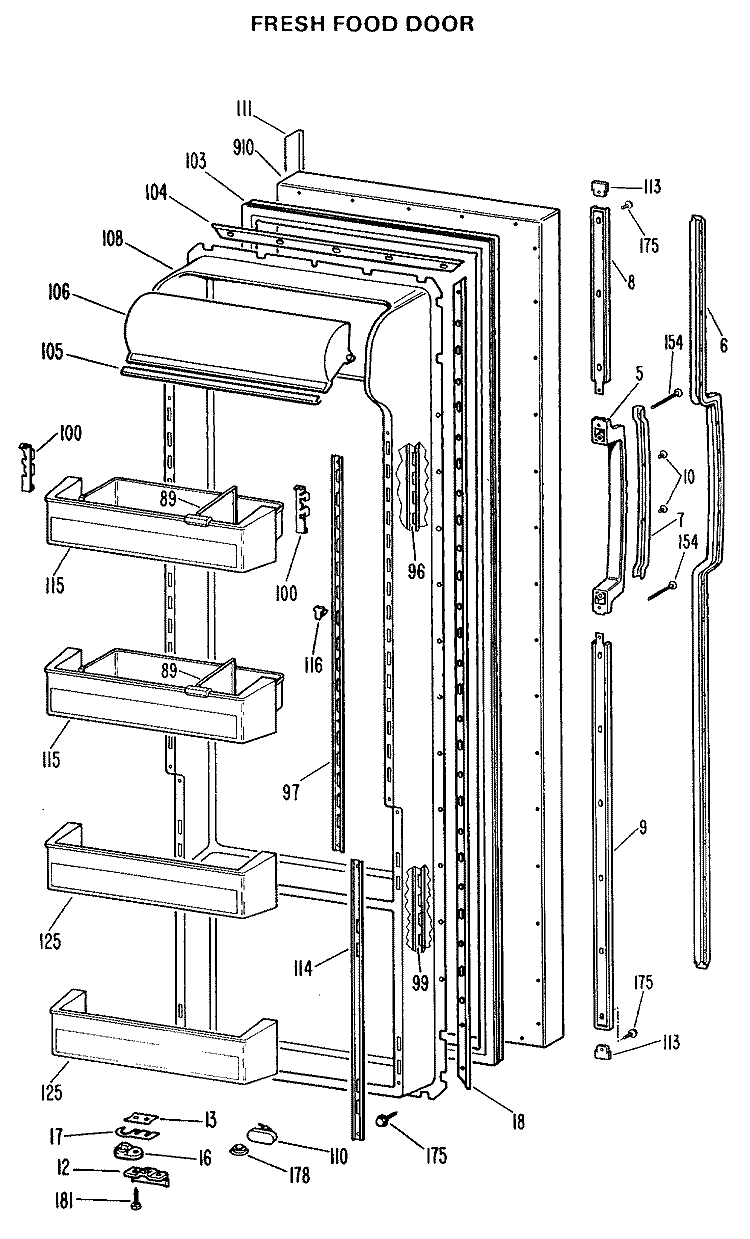 FRESH FOOD DOOR Diagram and Parts List for TFX24VLG  General Electric Refrigerator