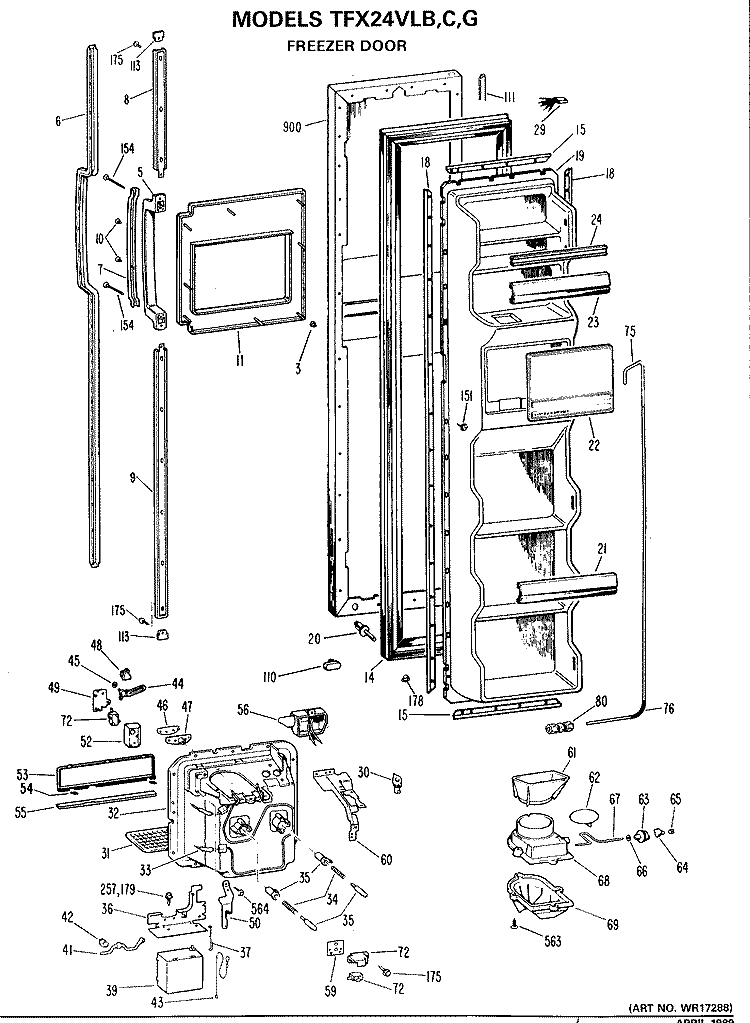 FREEZER DOOR Diagram and Parts List for TFX24VLG  General Electric Refrigerator