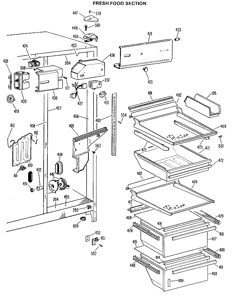 FRESH FOOD SECTION Diagram and Parts List for TFX24VLG  General Electric Refrigerator