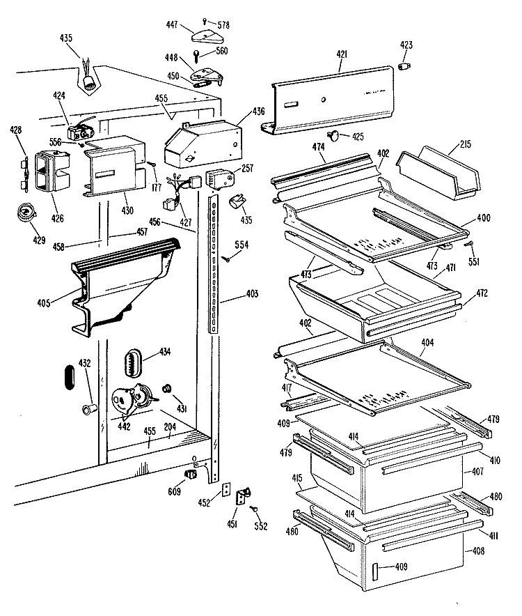 FRESH FOOD SECTION Diagram and Parts List for TFX24ZLB  General Electric Refrigerator