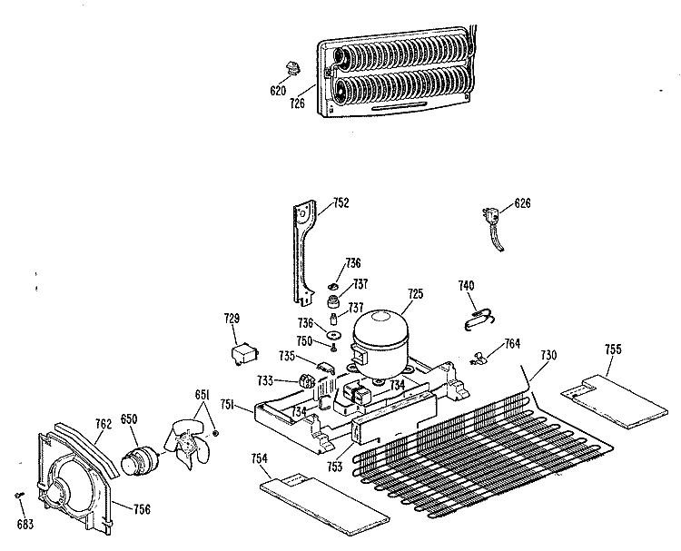 Section Diagram and Parts List for TBX18ALJLWH  General Electric Refrigerator