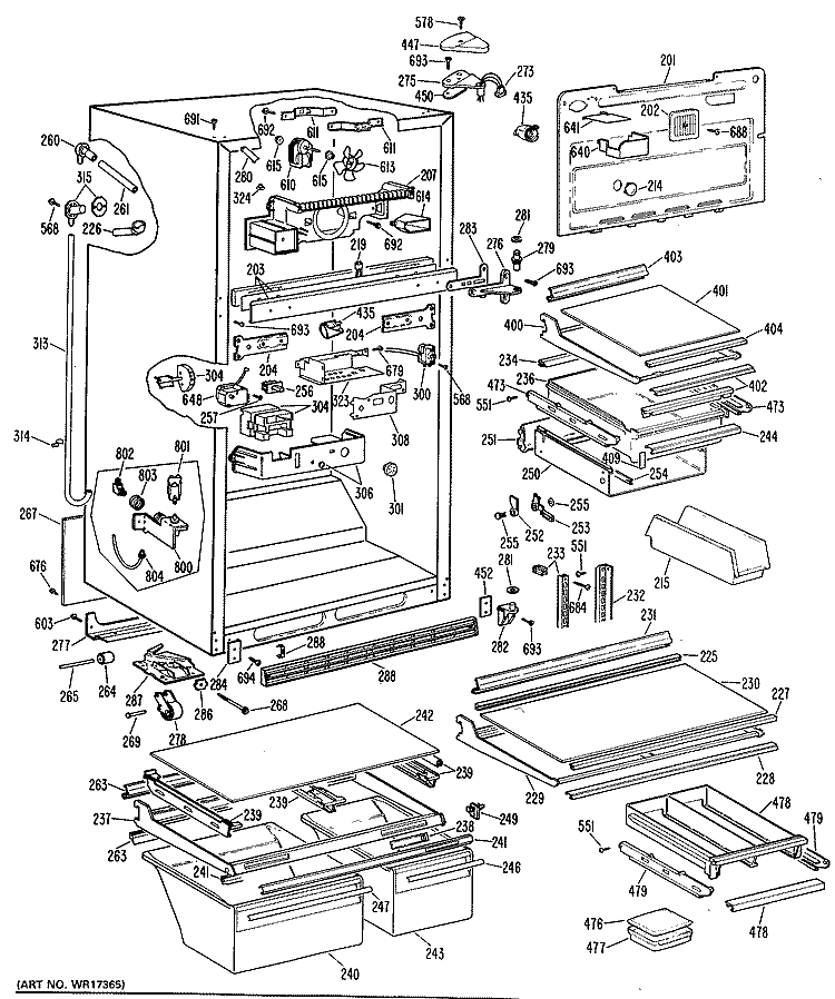 Section Diagram and Parts List for TBX22RLJRAD  General Electric Refrigerator