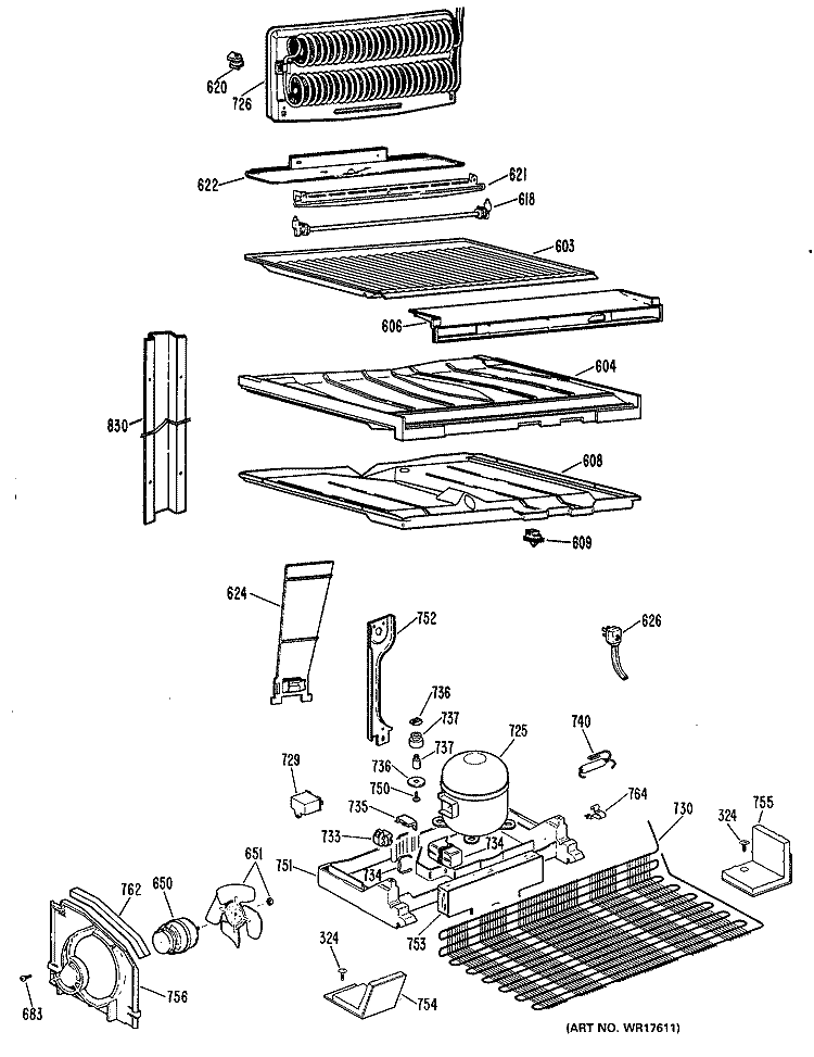Section Diagram and Parts List for TBX24ZLFRAD  General Electric Refrigerator