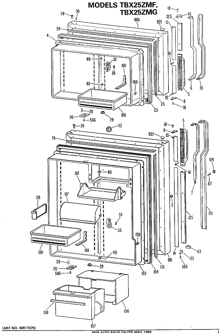 Section Diagram and Parts List for TBX25ZMFRWH  General Electric Refrigerator