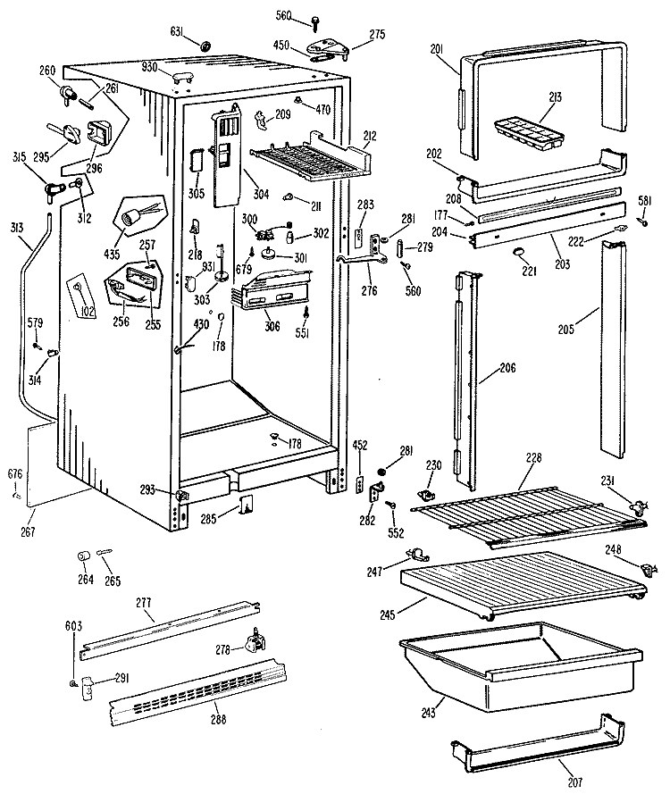 Section Diagram and Parts List for TBF14XKCL  General Electric Refrigerator