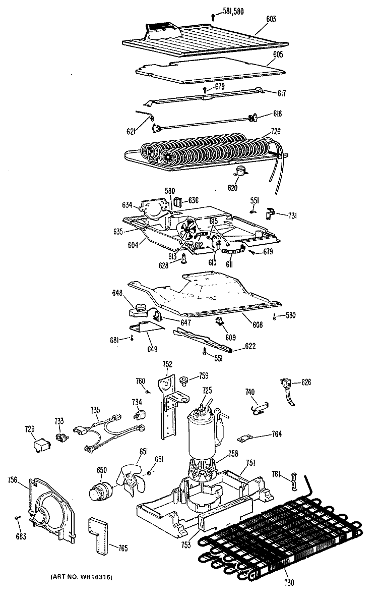 Section Diagram and Parts List for TBF14XKCL  General Electric Refrigerator