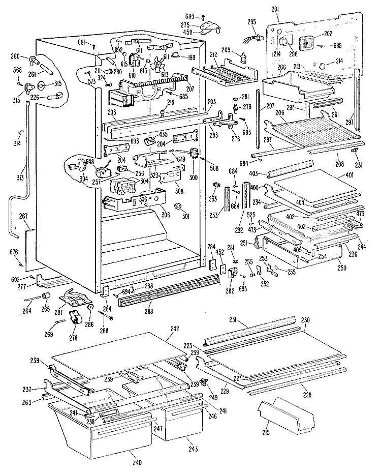 Section Diagram and Parts List for TBX19ZKGR  General Electric Refrigerator