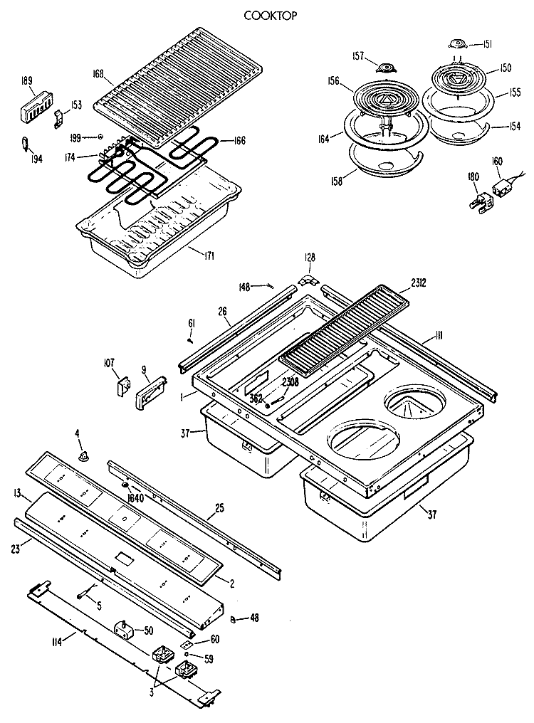 Section Diagram and Parts List for JP370B9K4  General Electric Cooktop