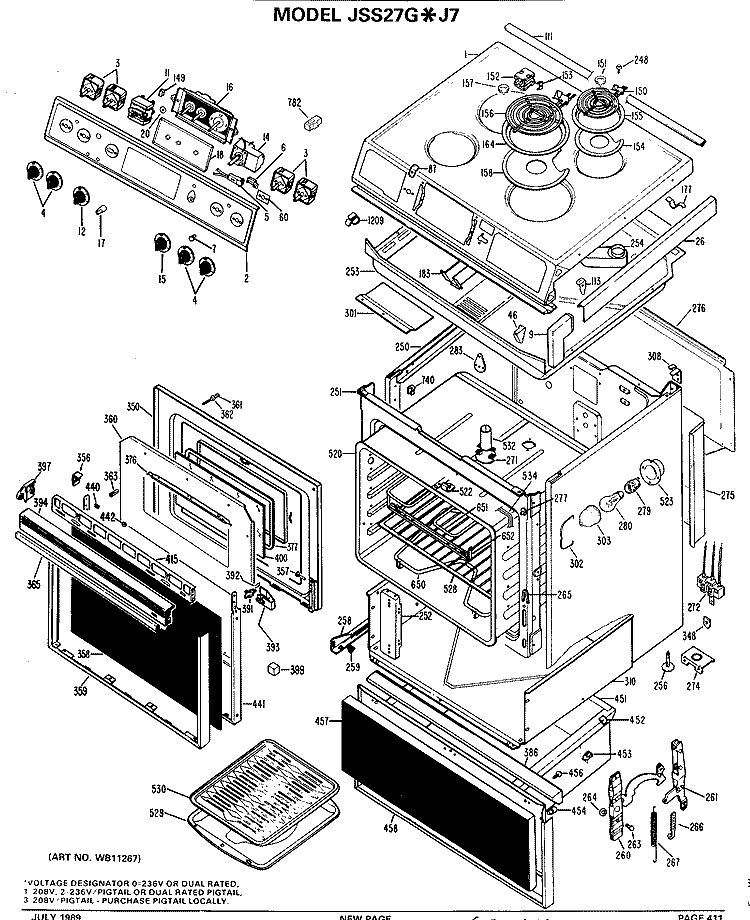 Section Diagram and Parts List for JSS27G*J7  General Electric Range