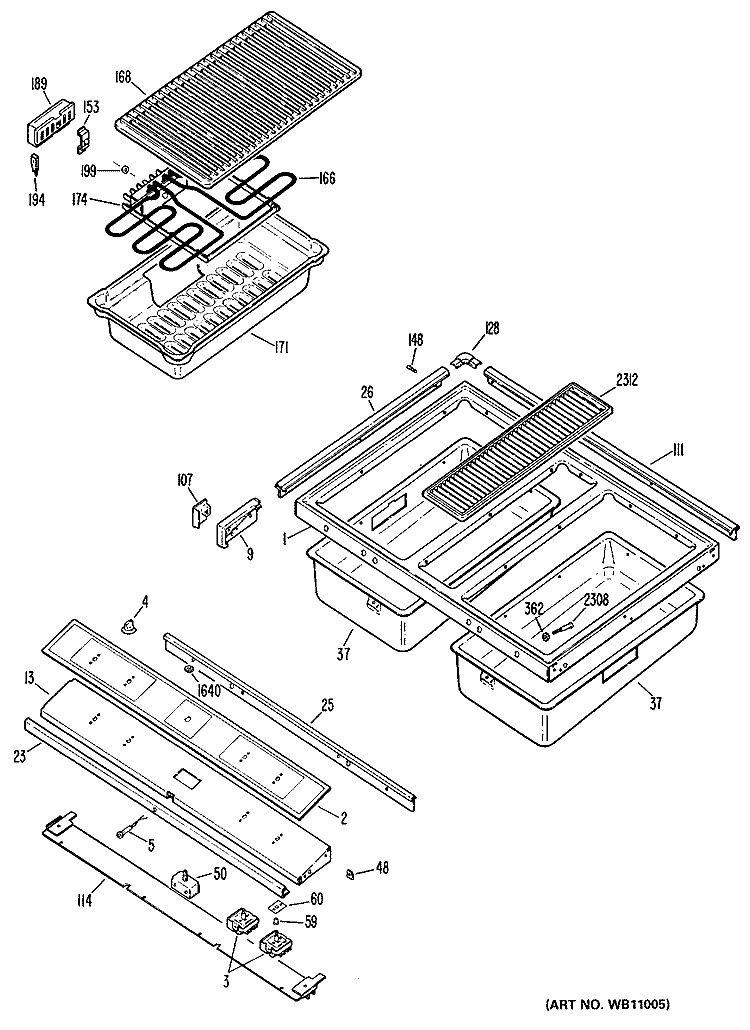 Section Diagram and Parts List for JP373B1K3  General Electric Cooktop