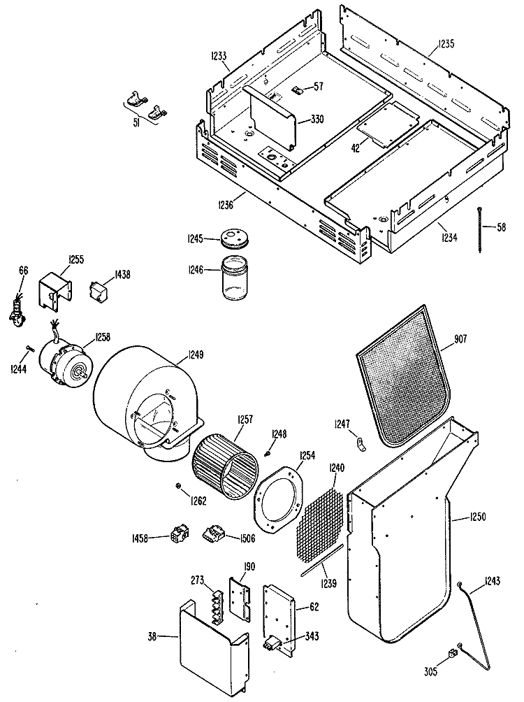 Section Diagram and Parts List for JP373B1K3  General Electric Cooktop