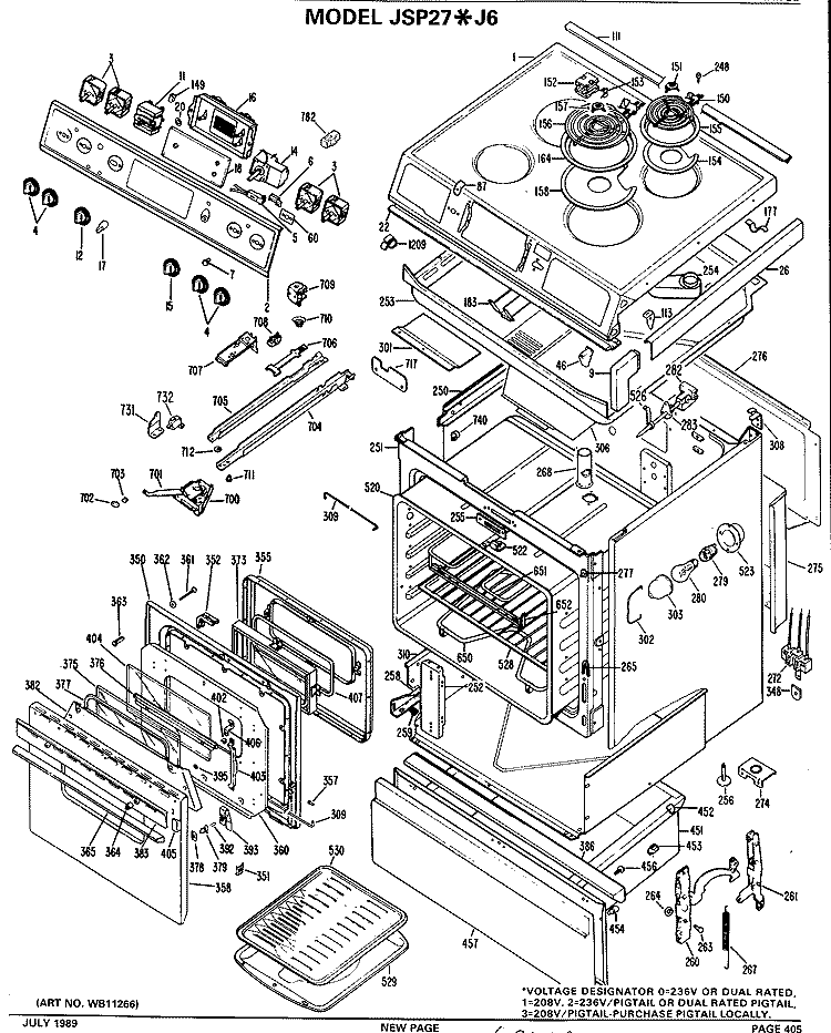 Section Diagram and Parts List for JSP27*J6  General Electric Range