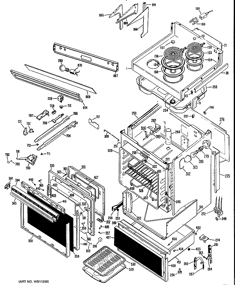 Section Diagram and Parts List for JHP56V*K4  General Electric Range
