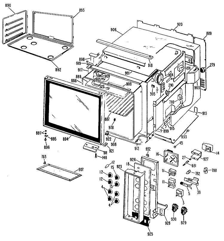 Section Diagram and Parts List for JHP56V*K4  General Electric Range