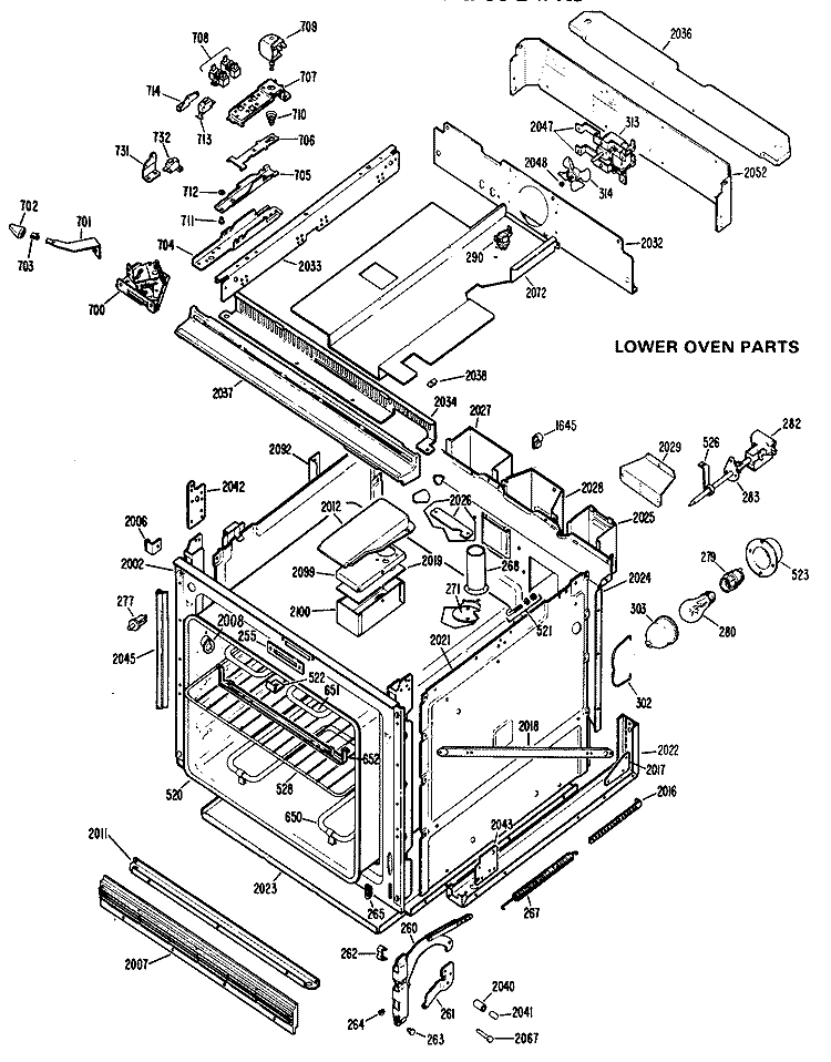 LOWER OVEN PARTS Diagram and Parts List for JKP39G*K3  General Electric Wall Oven