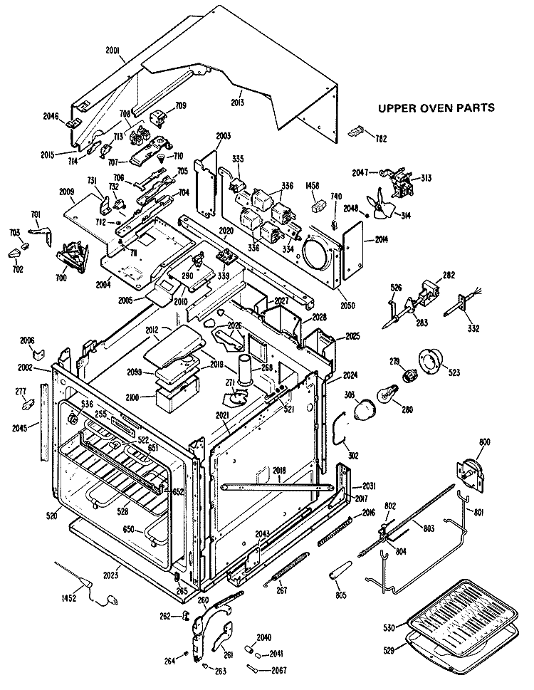 UPPER OVEN PARTS Diagram and Parts List for JKP48G*K3  General Electric Wall Oven