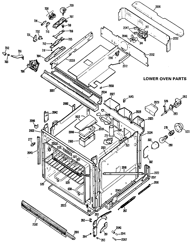 LOWER OVEN PARTS Diagram and Parts List for JKP38G*J6  General Electric Wall Oven