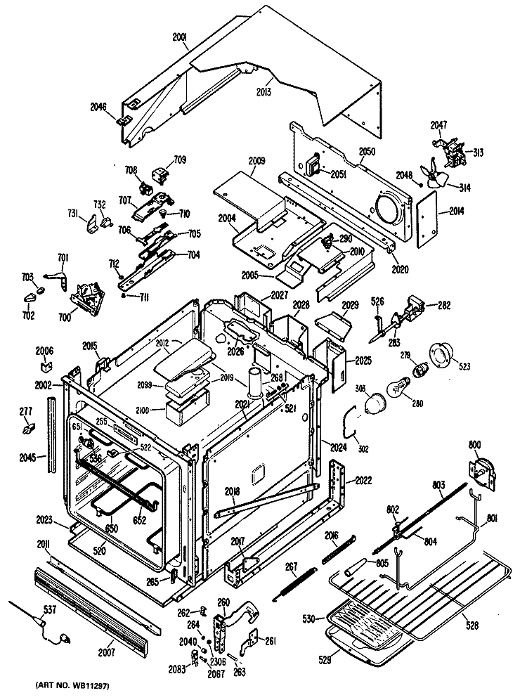 Section Diagram and Parts List for JRP14G*J6  General Electric Wall Oven