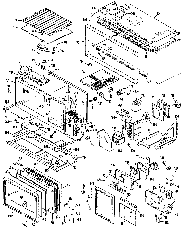Section Diagram and Parts List for JHP62N*K5  General Electric Microwave Oven Combo