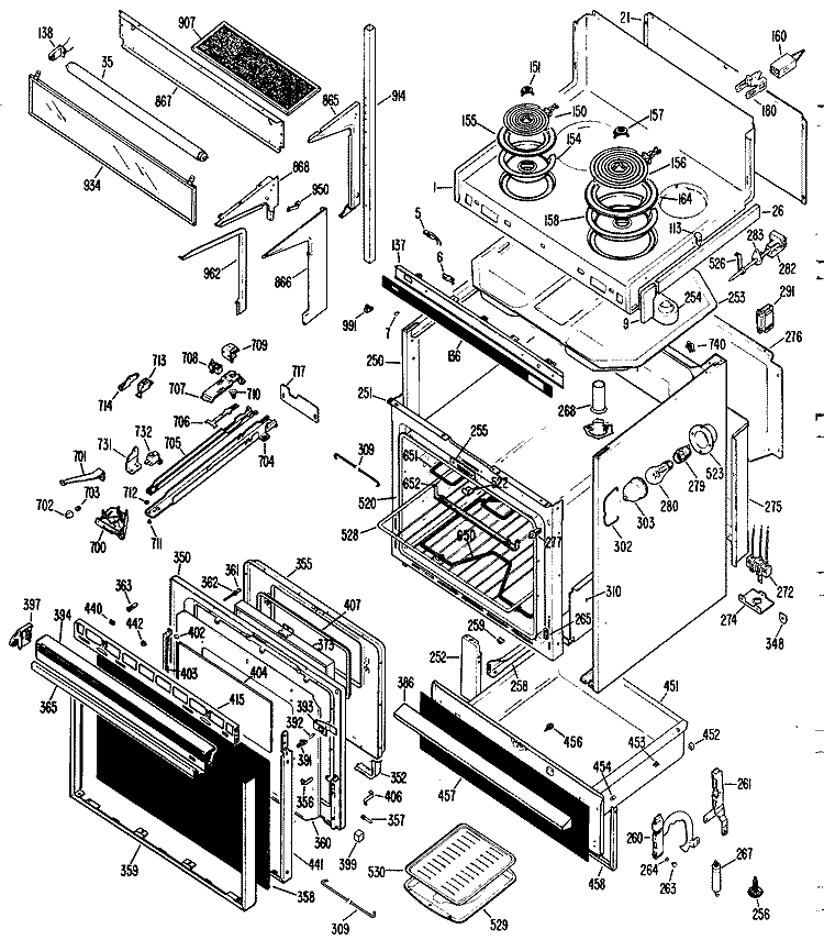 Section Diagram and Parts List for JHP62N*K5  General Electric Microwave Oven Combo