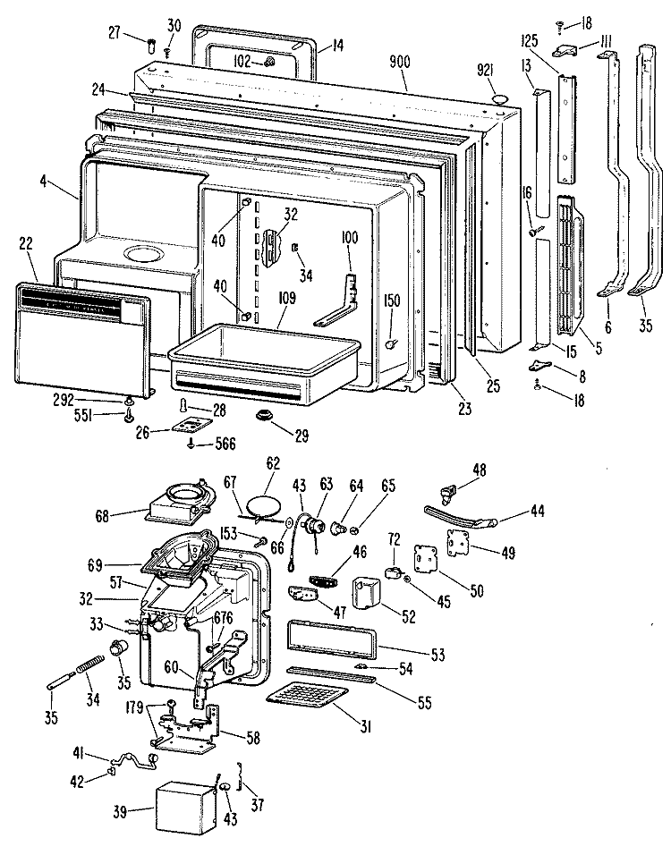 Section Diagram and Parts List for TBXW25RMGLWH  General Electric Refrigerator