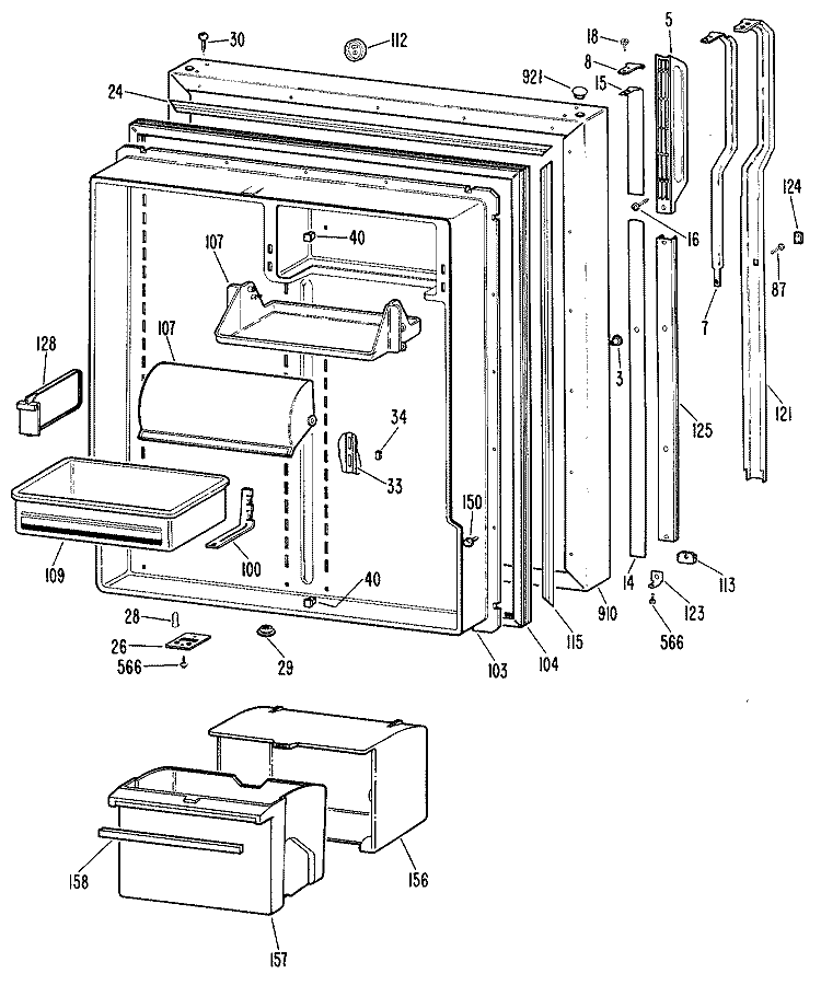 Section Diagram and Parts List for TBXW25RMGLWH  General Electric Refrigerator