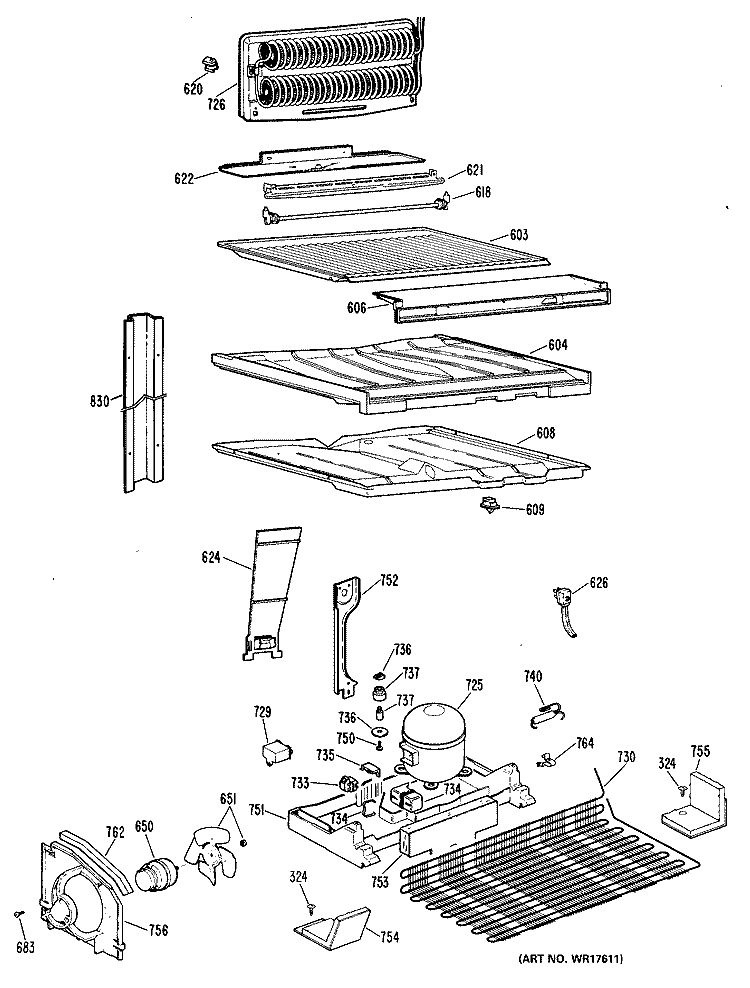 Section Diagram and Parts List for TBXW25RMGLWH  General Electric Refrigerator
