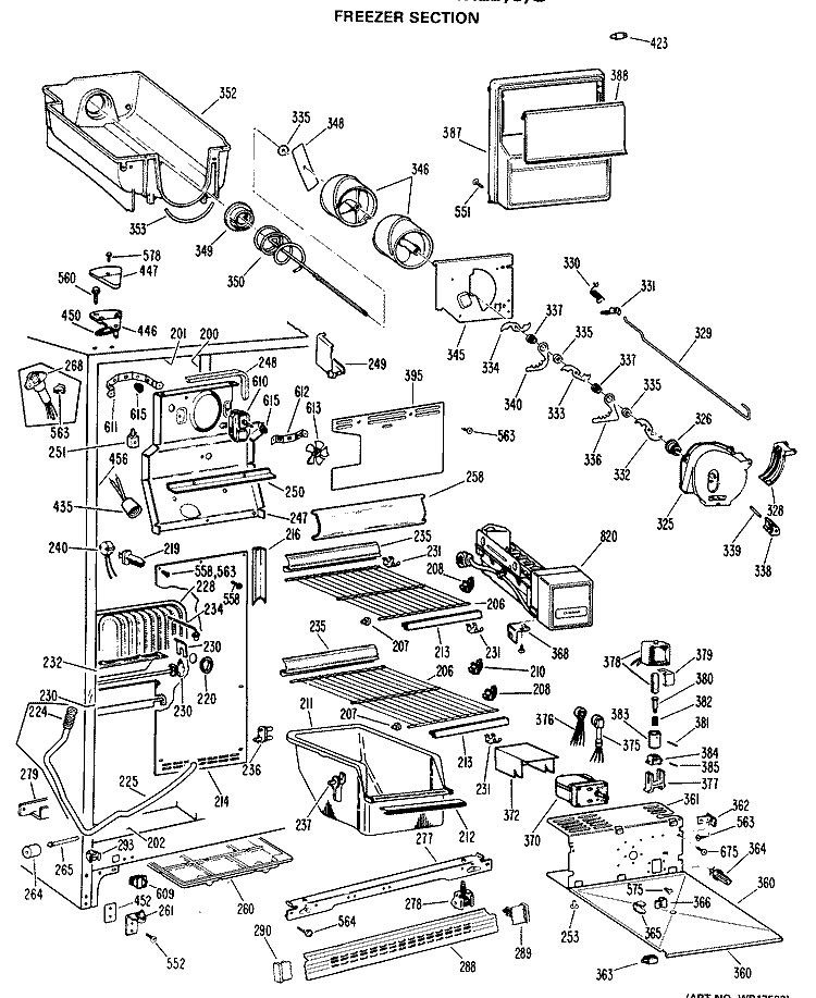 FREEZER SECTION Diagram and Parts List for TFXW24RLG  General Electric Refrigerator