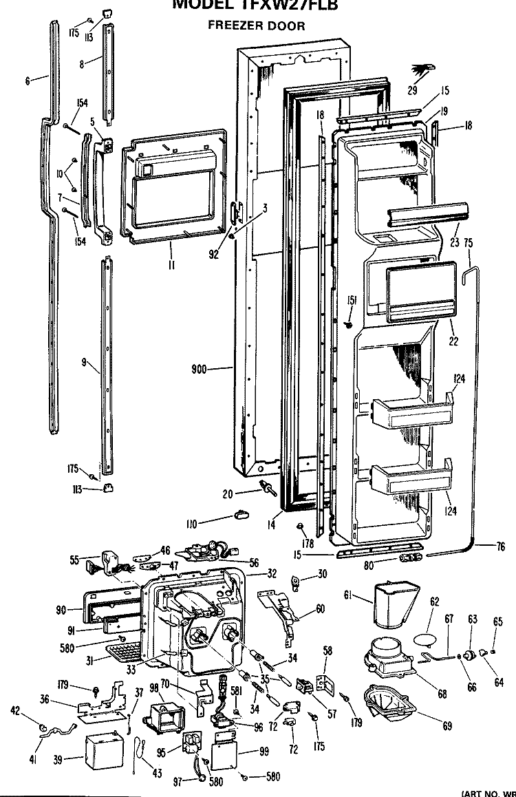 FREEZER DOOR Diagram and Parts List for TFXW27FLB  General Electric Refrigerator