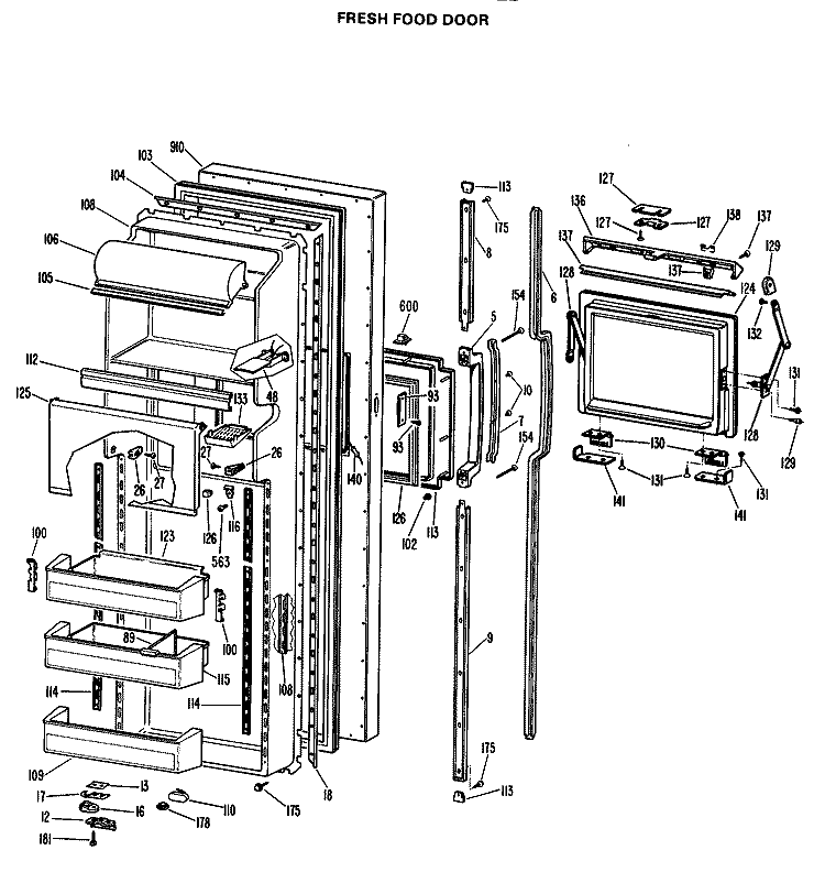 FRESH FOOD DOOR Diagram and Parts List for TFXW27FLB  General Electric Refrigerator