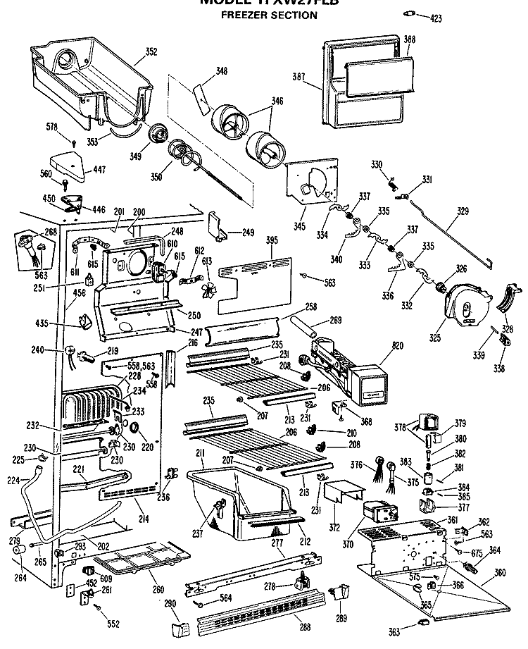 FREEZER SECTION Diagram and Parts List for TFXW27FLB  General Electric Refrigerator